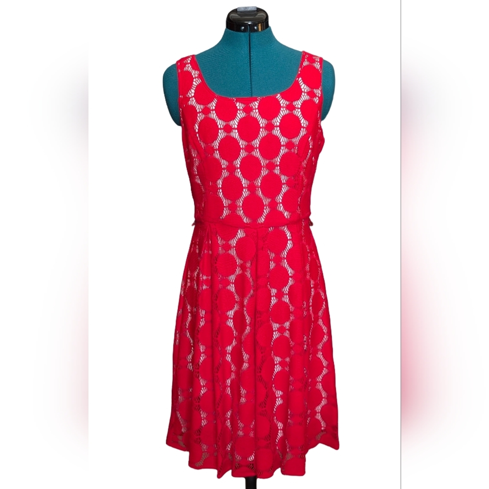 NWT Peter Nygard Red Lace Midi Sheath Sleeveless Dress